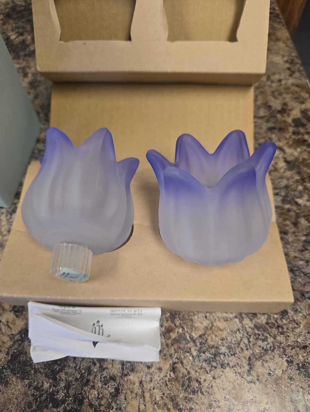 Blue Frosted Glass Tulip Candle Holders - Set of 2